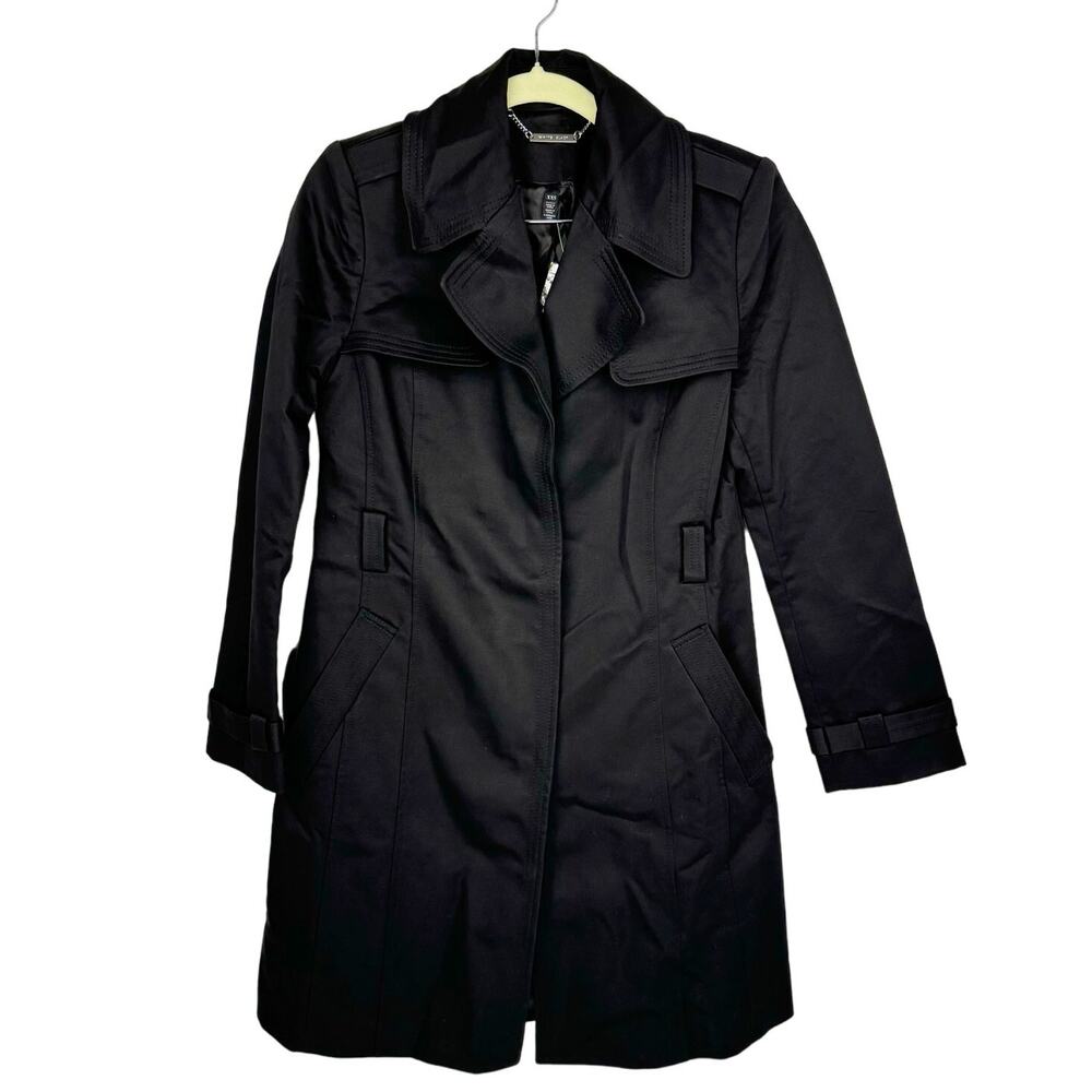 NWT White House Black Market Black Cotton Nylon Blend Lined‎ Trench Coat Sz XXS